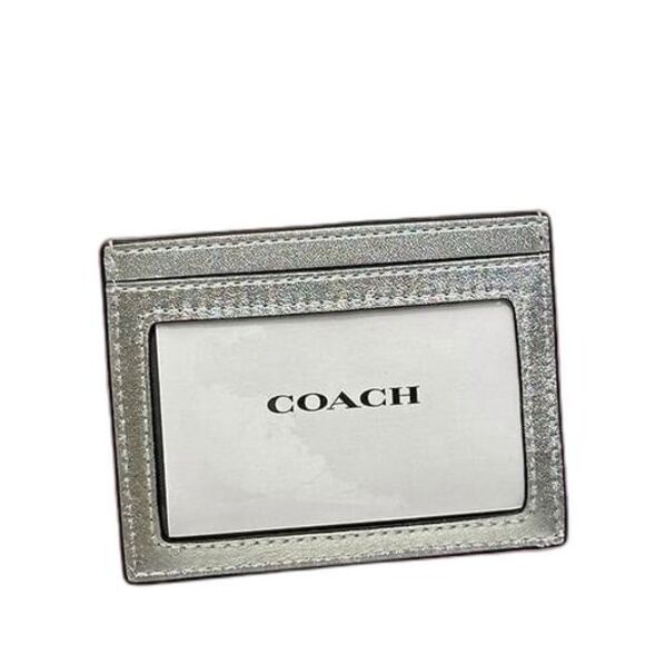 COACH Slim Id Card Case Wallet In Silver Metallic W/ Puffy Diamond Quilting NEW - Picture 2 of 7